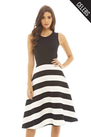 2 In 1 Striped Midi Skater Dress