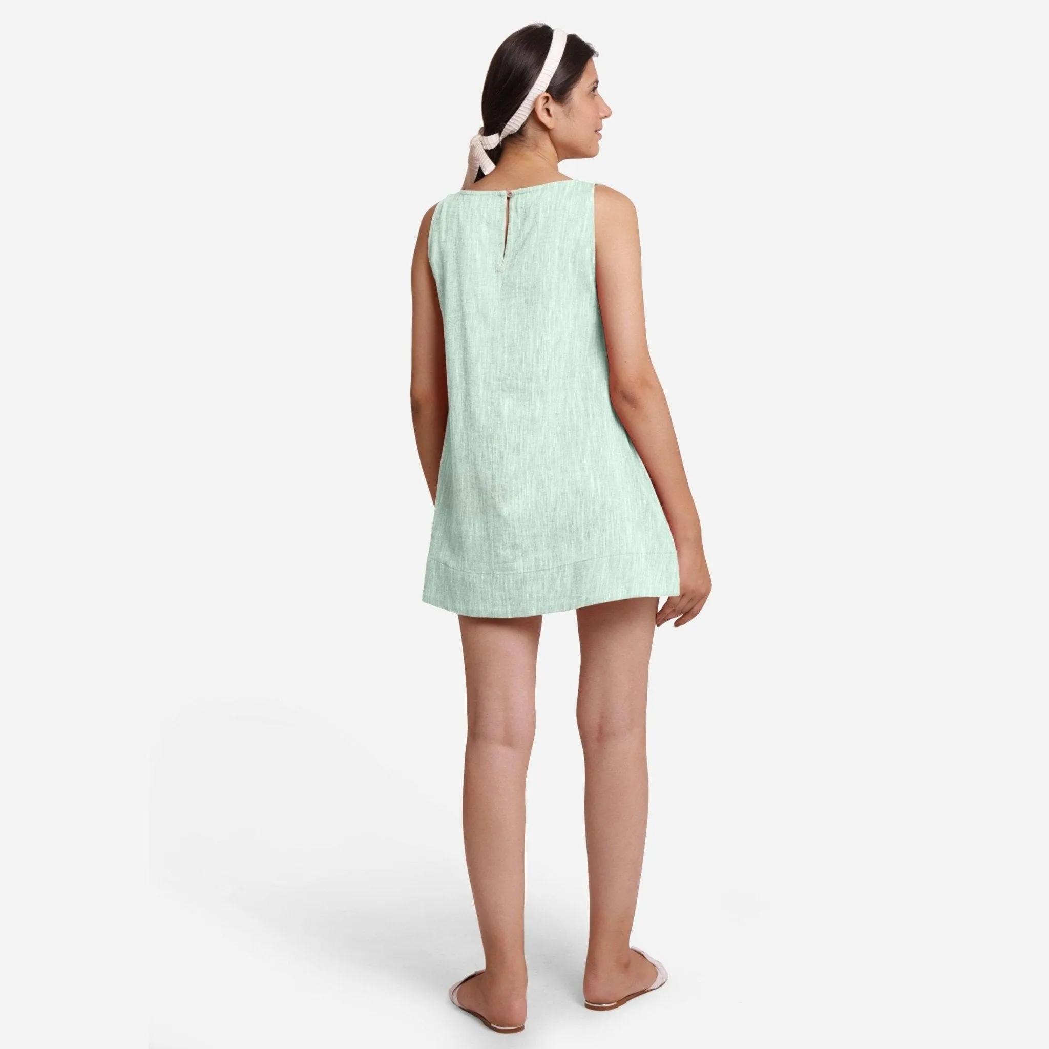 Aqua Yarn Dyed 100% Cotton Sleeveless Mini Tunic