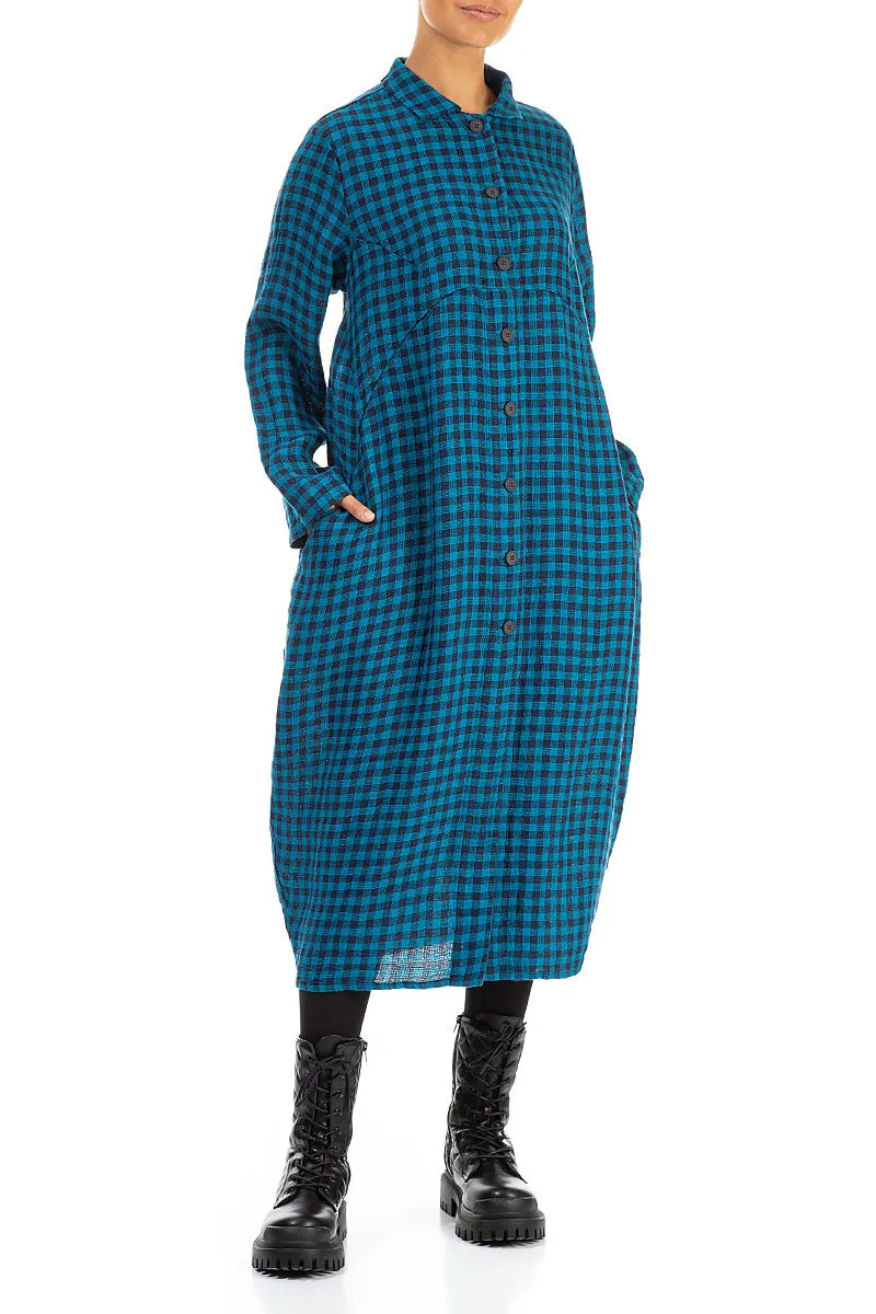 Balloon Blue Check Linen Jacket Dress