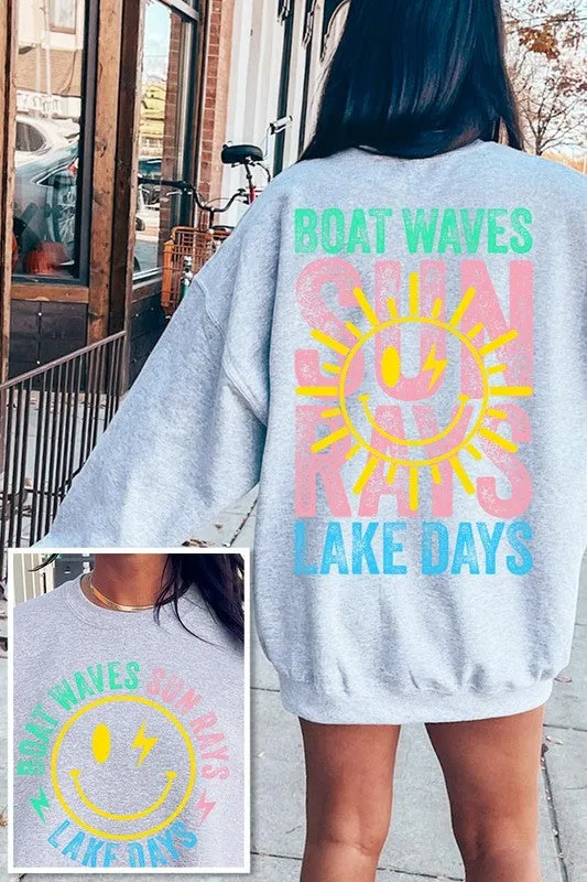 Boat Waves Sun Rays Graphic Fleece Sweatshirts