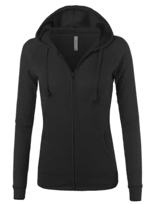 Casual Fitted Lightweight Pocket Zip Up Hoodie Black