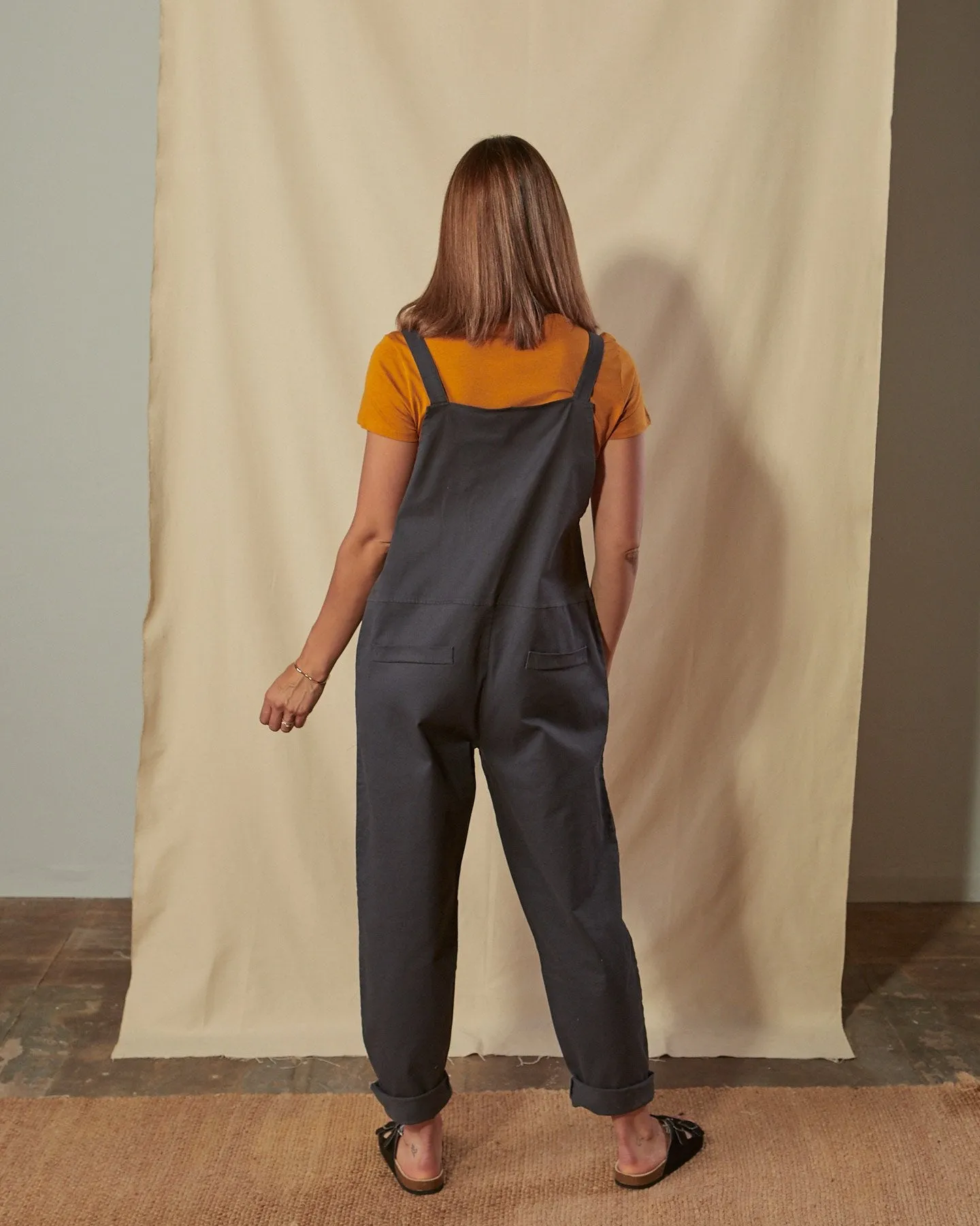 CATHERINE Cotton Twill Dungarees - Charcoal