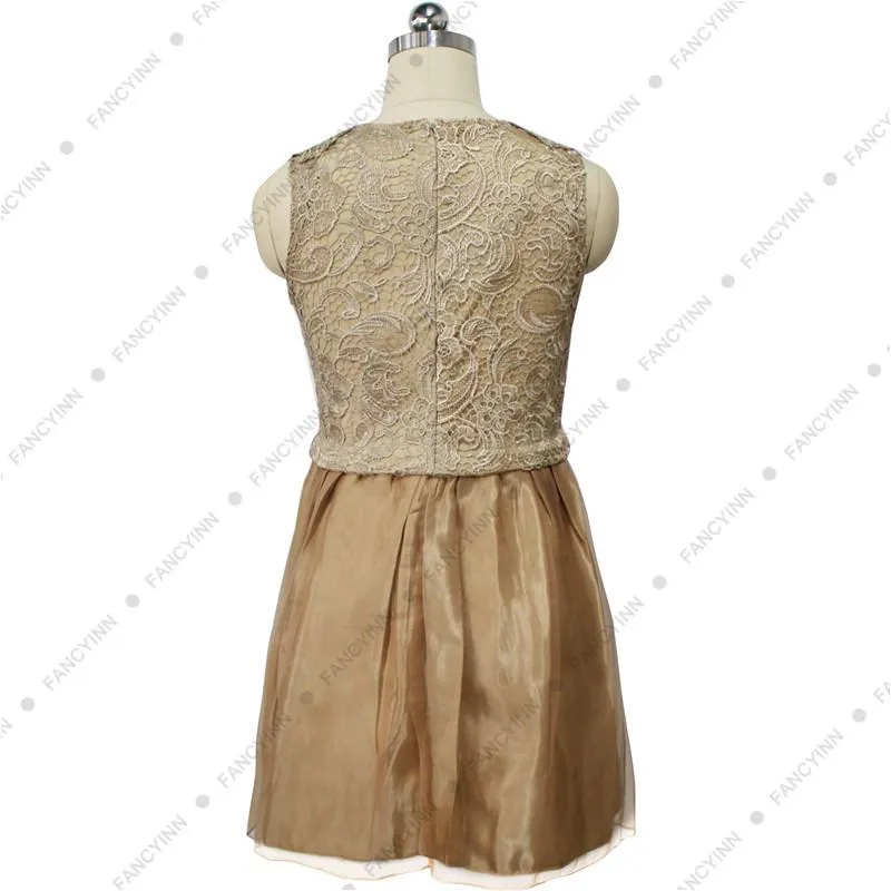 Clearance Sleeveless Scoop Golden Laces Patchwork Dress