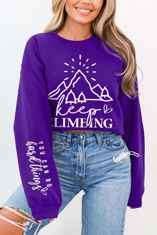 Climbing Faith Sleeve Graphic Fleece Sweatshirts