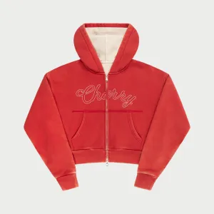 Cropped Thermal Zip-Up (Vintage Red)