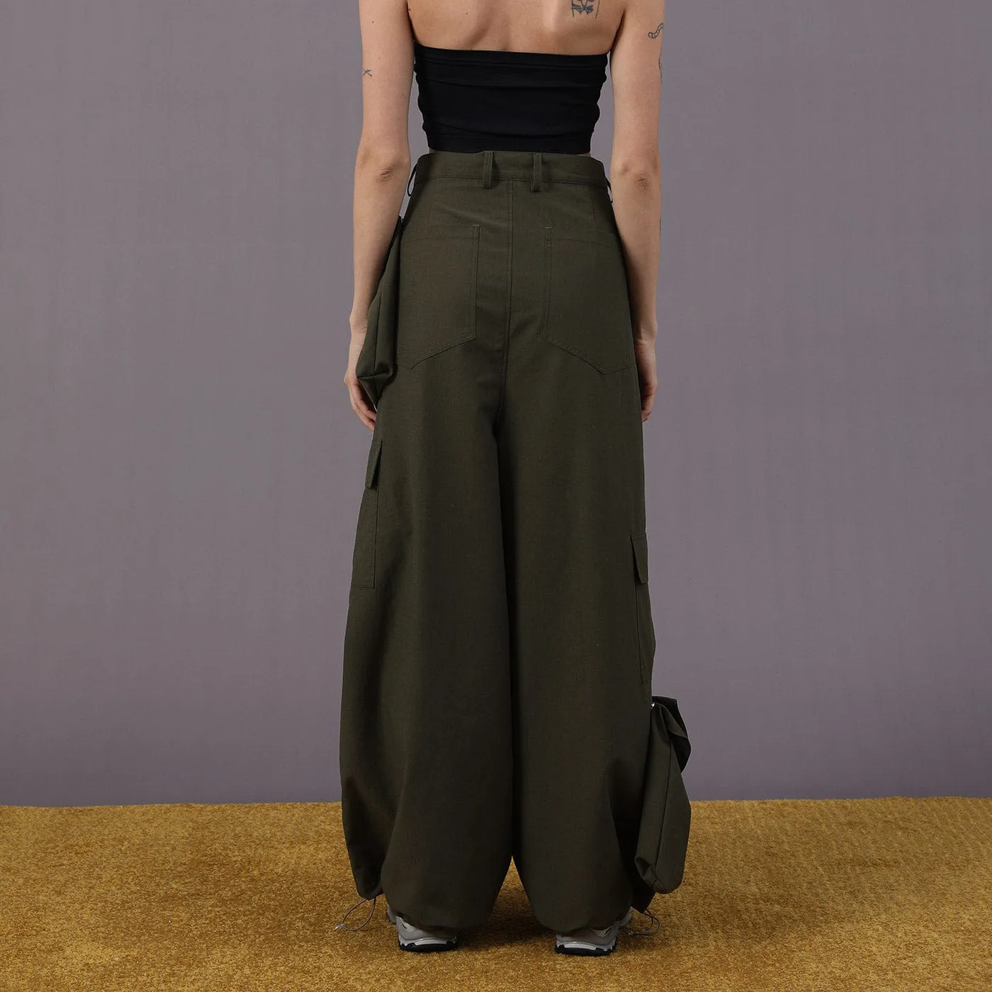 Detachable Pockets Wide-Leg Cargo Pants