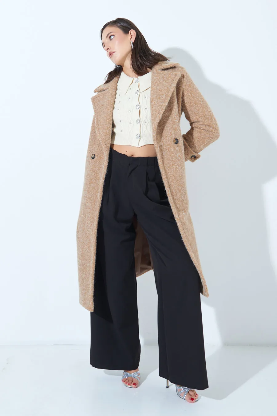 Double-breasted long wool coat wholesale