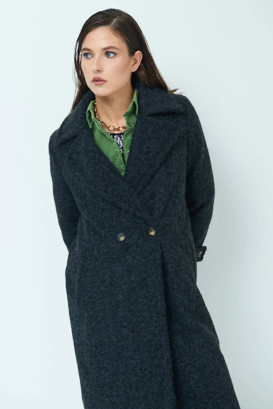 Double-breasted long wool coat wholesale