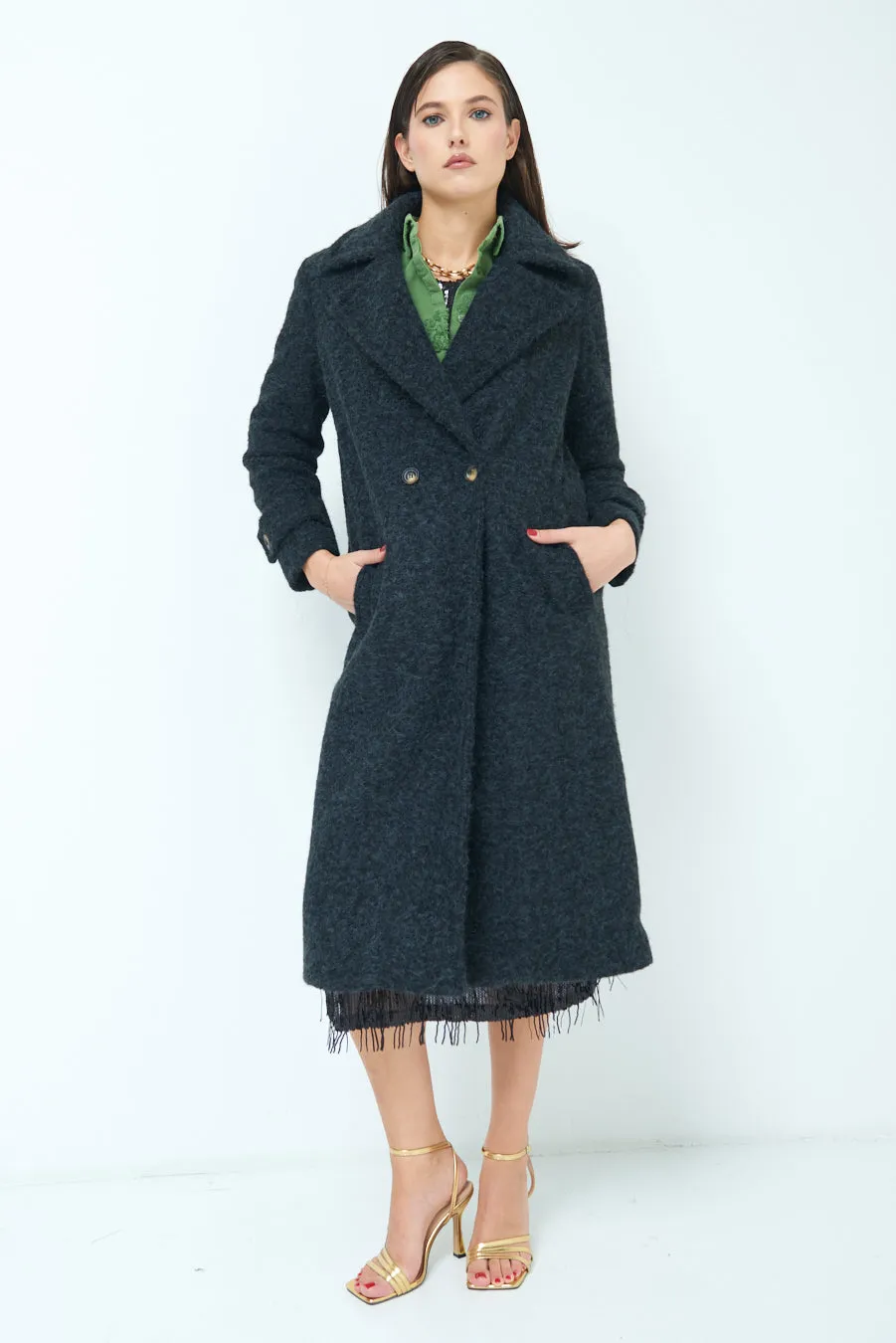 Double-breasted long wool coat wholesale