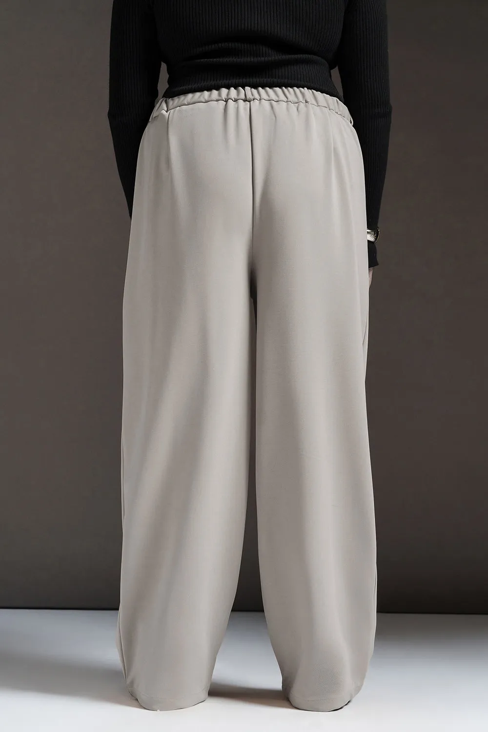 Dove Grey Curve Textured Korean Pants