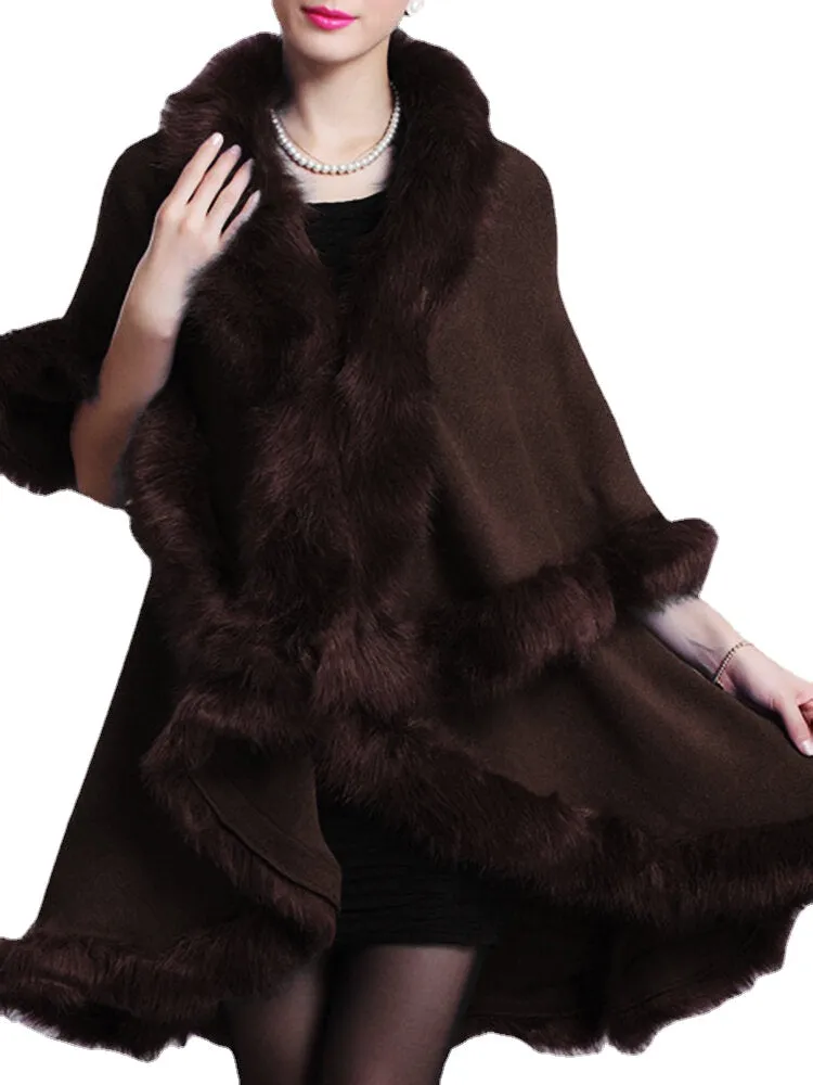 Elegant Faux Fur Patchwork Women Cloak Coats