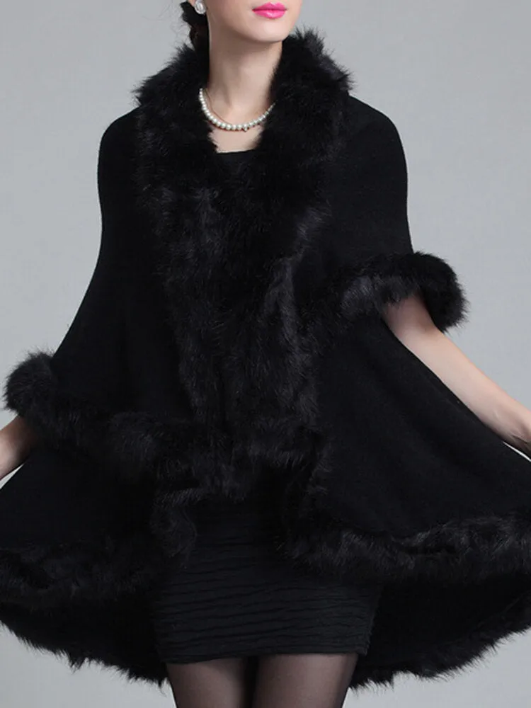 Elegant Faux Fur Patchwork Women Cloak Coats