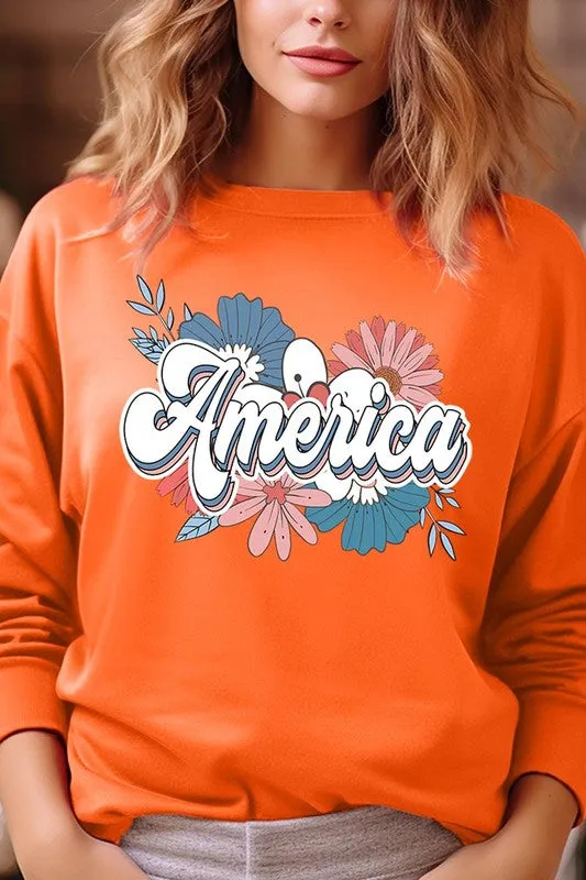 Floral America Graphic Fleece Sweatshirts