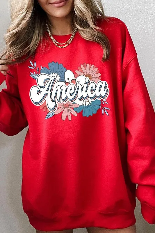 Floral America Graphic Fleece Sweatshirts