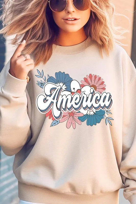 Floral America Graphic Fleece Sweatshirts