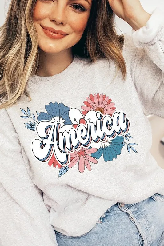 Floral America Graphic Fleece Sweatshirts