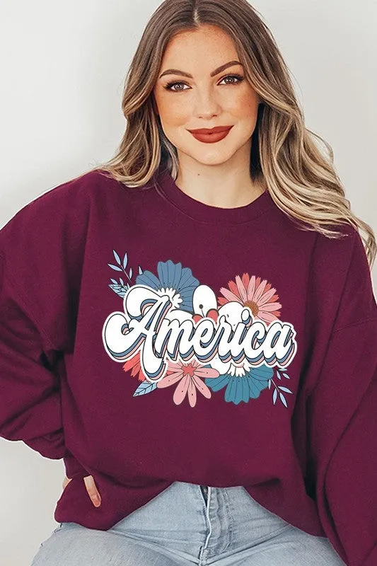 Floral America Graphic Fleece Sweatshirts