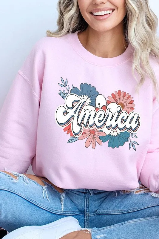 Floral America Graphic Fleece Sweatshirts