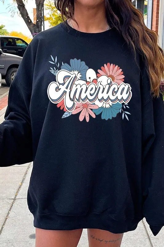 Floral America Graphic Fleece Sweatshirts