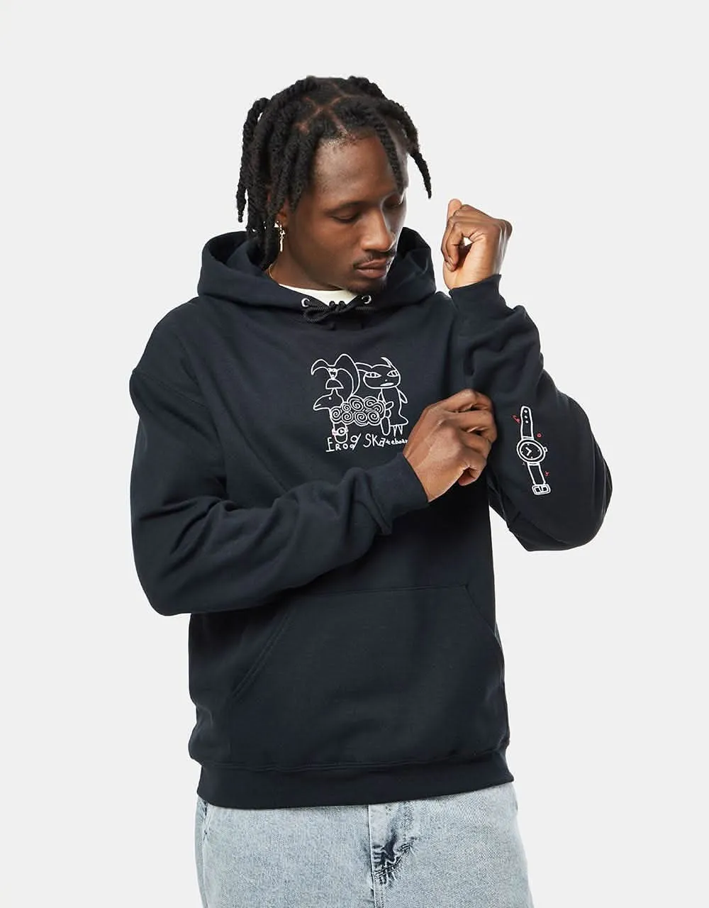 Frog Sheep Friends Pullover Hoodie - Black