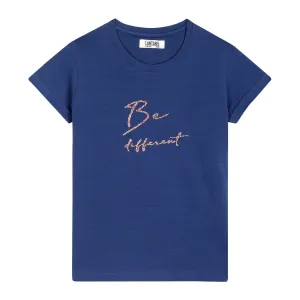 Girls Casual Blue Half Sleeves  T-Shirt