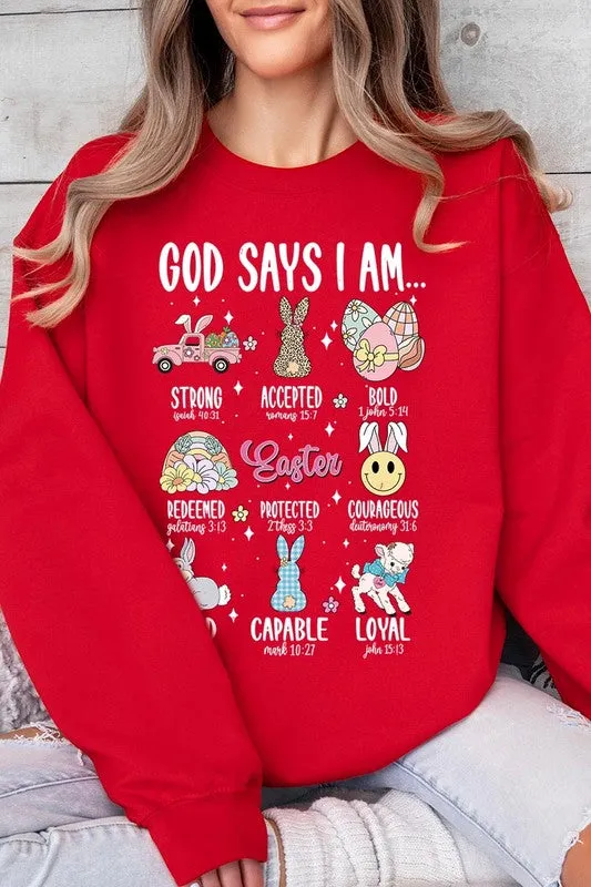 God Says I am Christian Graphic Fleece Sweatshirts