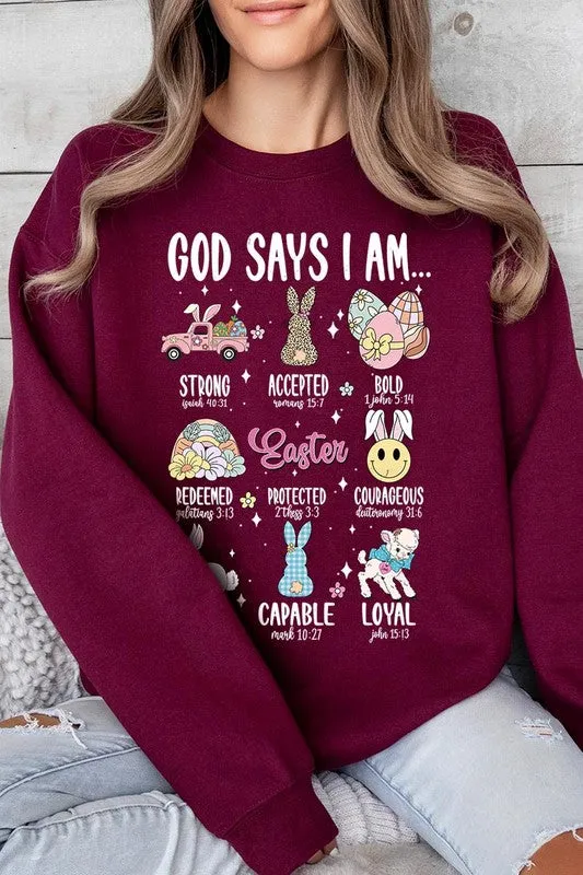 God Says I am Christian Graphic Fleece Sweatshirts