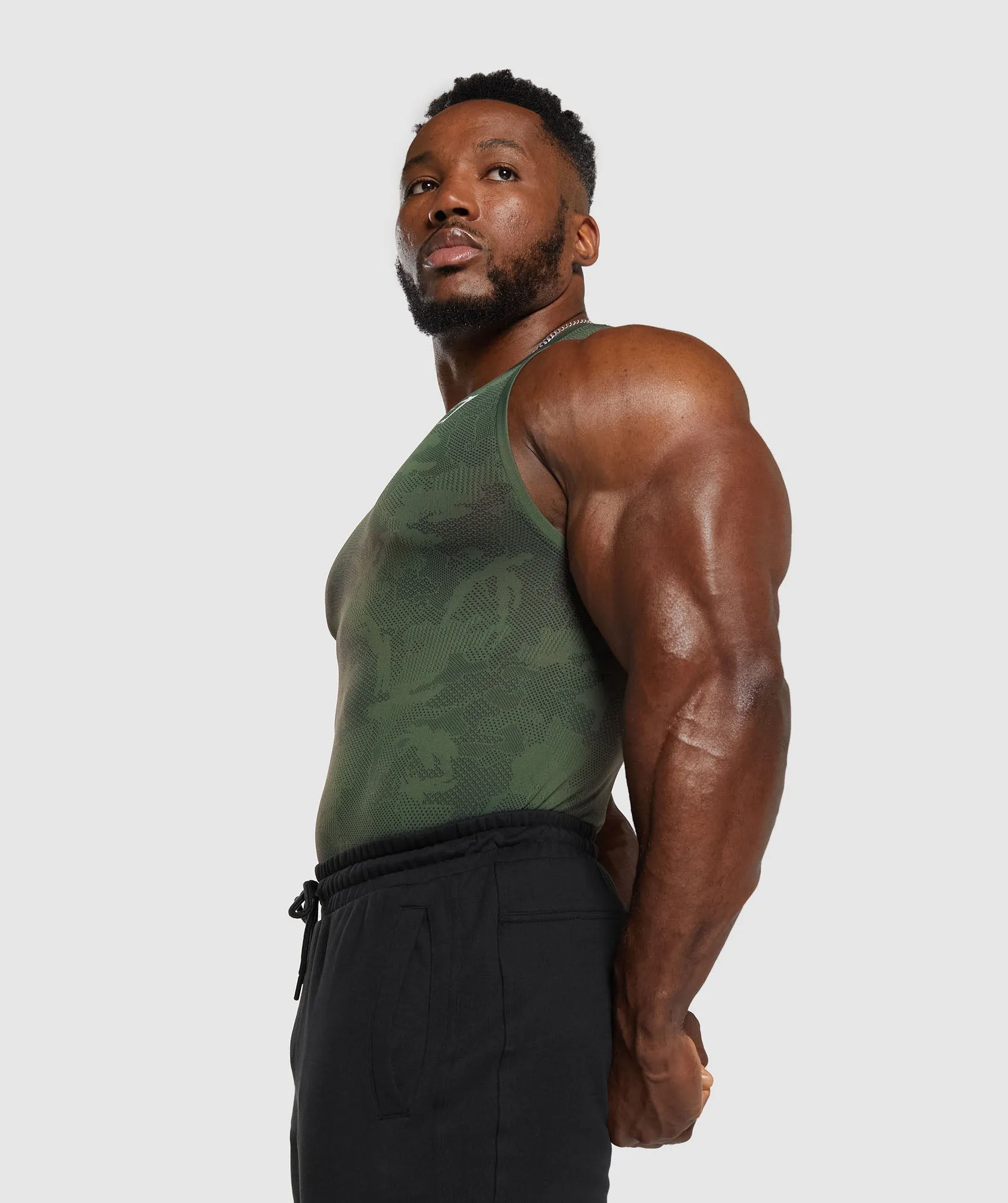 Gymshark Geo Seamless Tank - Core Olive/Black