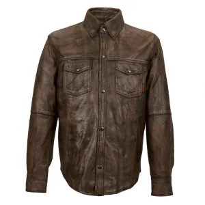 Hot Leathers LCS1004 Men's Distressed Brown Leather Fashion Shirt with