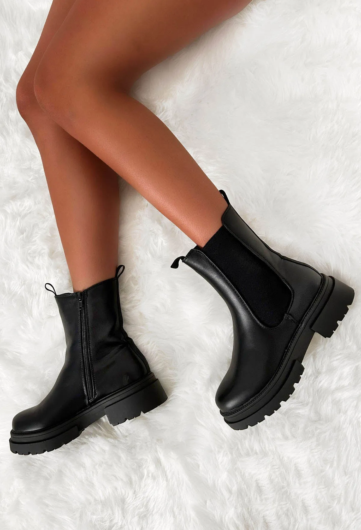 Iconic Love Black Faux Leather Chelsea Boots