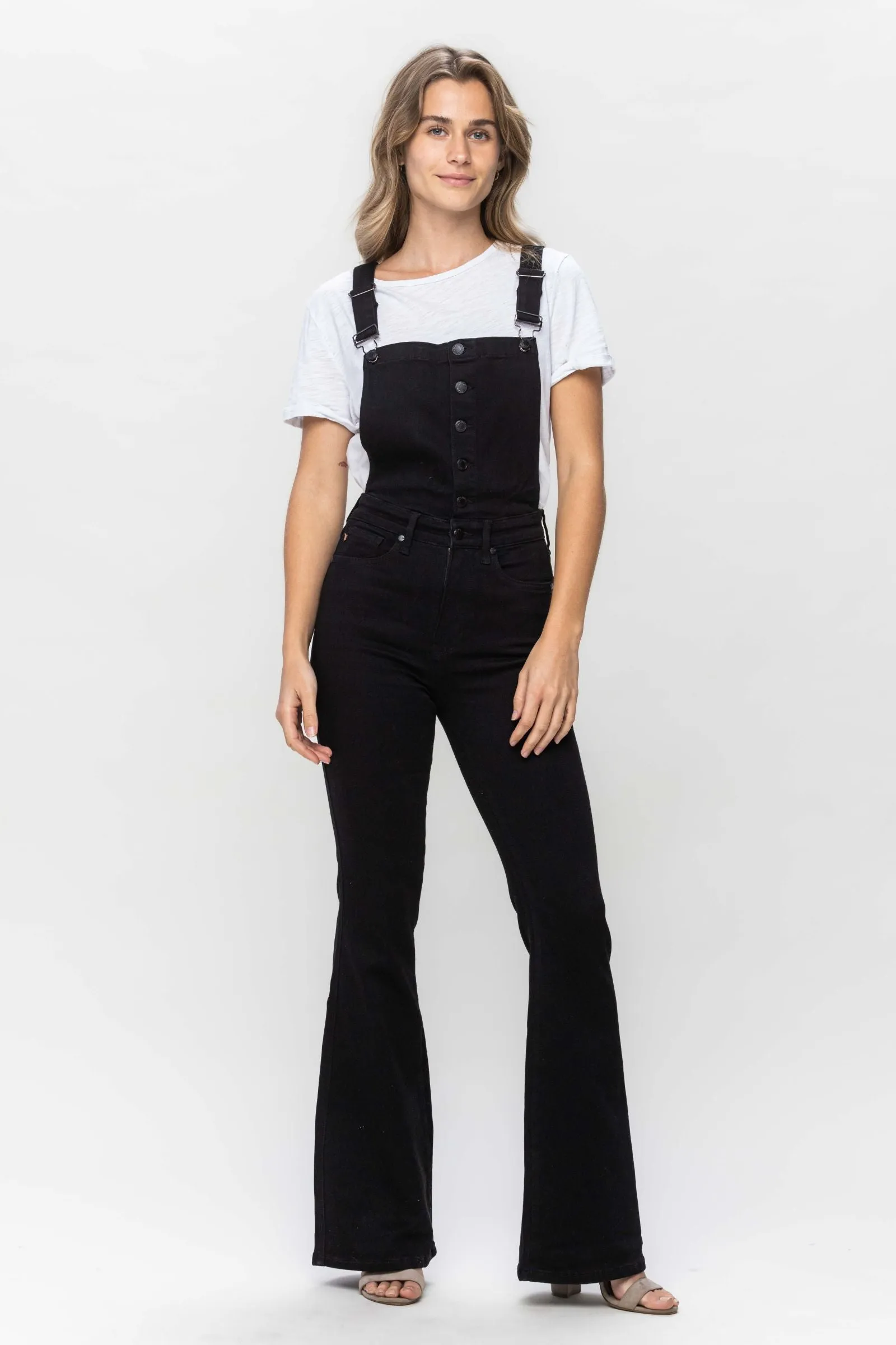 Judy Blue || Jolene Tummy Control Retro Flare Overalls in Black