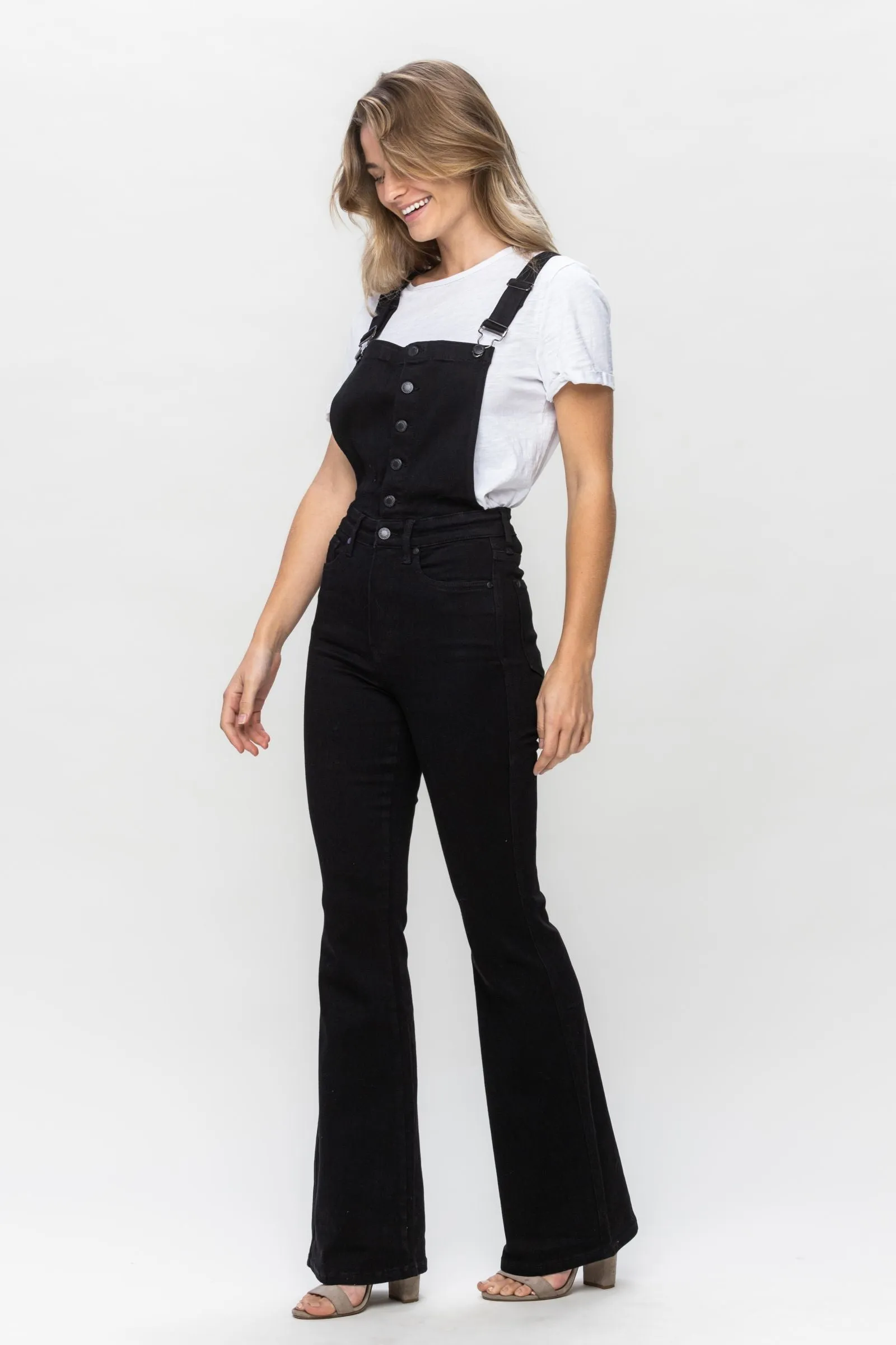 Judy Blue || Jolene Tummy Control Retro Flare Overalls in Black