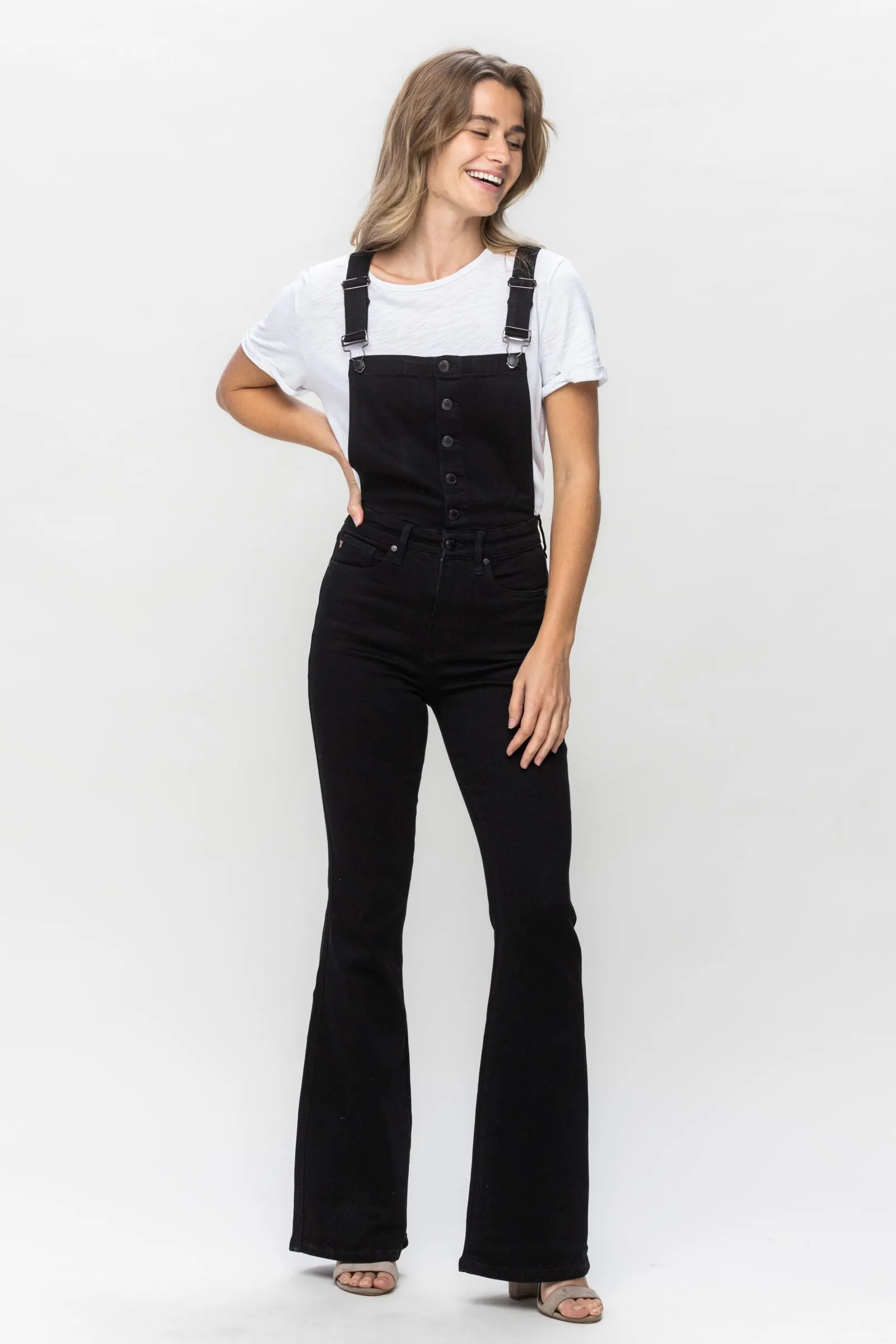 Judy Blue || Jolene Tummy Control Retro Flare Overalls in Black