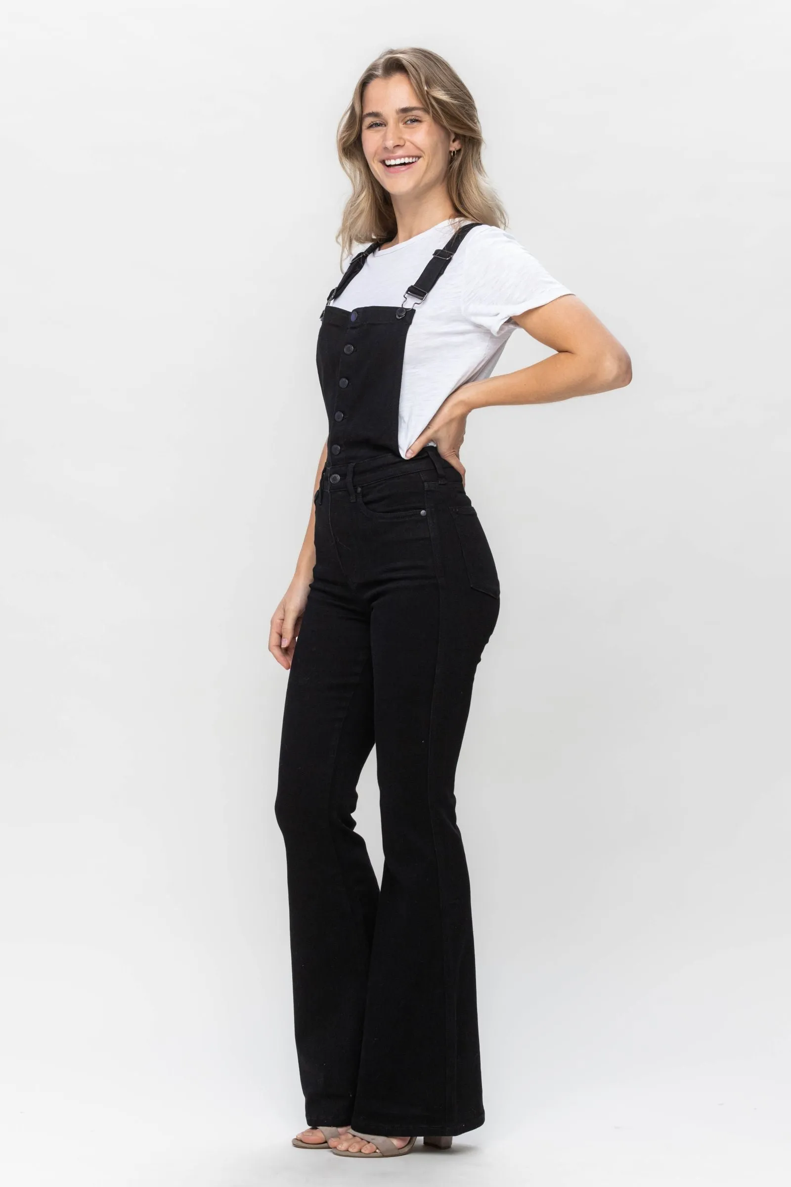 Judy Blue || Jolene Tummy Control Retro Flare Overalls in Black