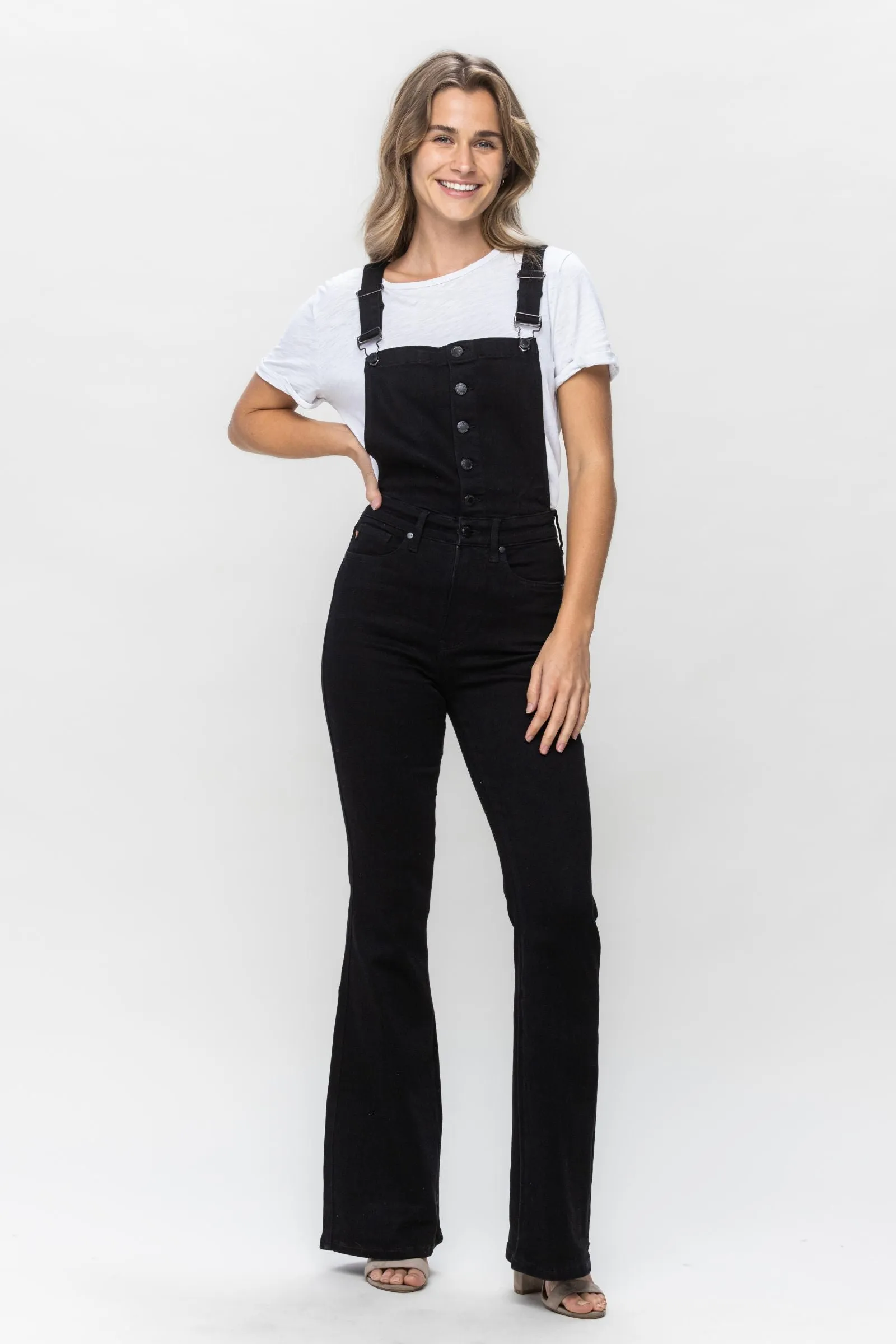 Judy Blue || Jolene Tummy Control Retro Flare Overalls in Black