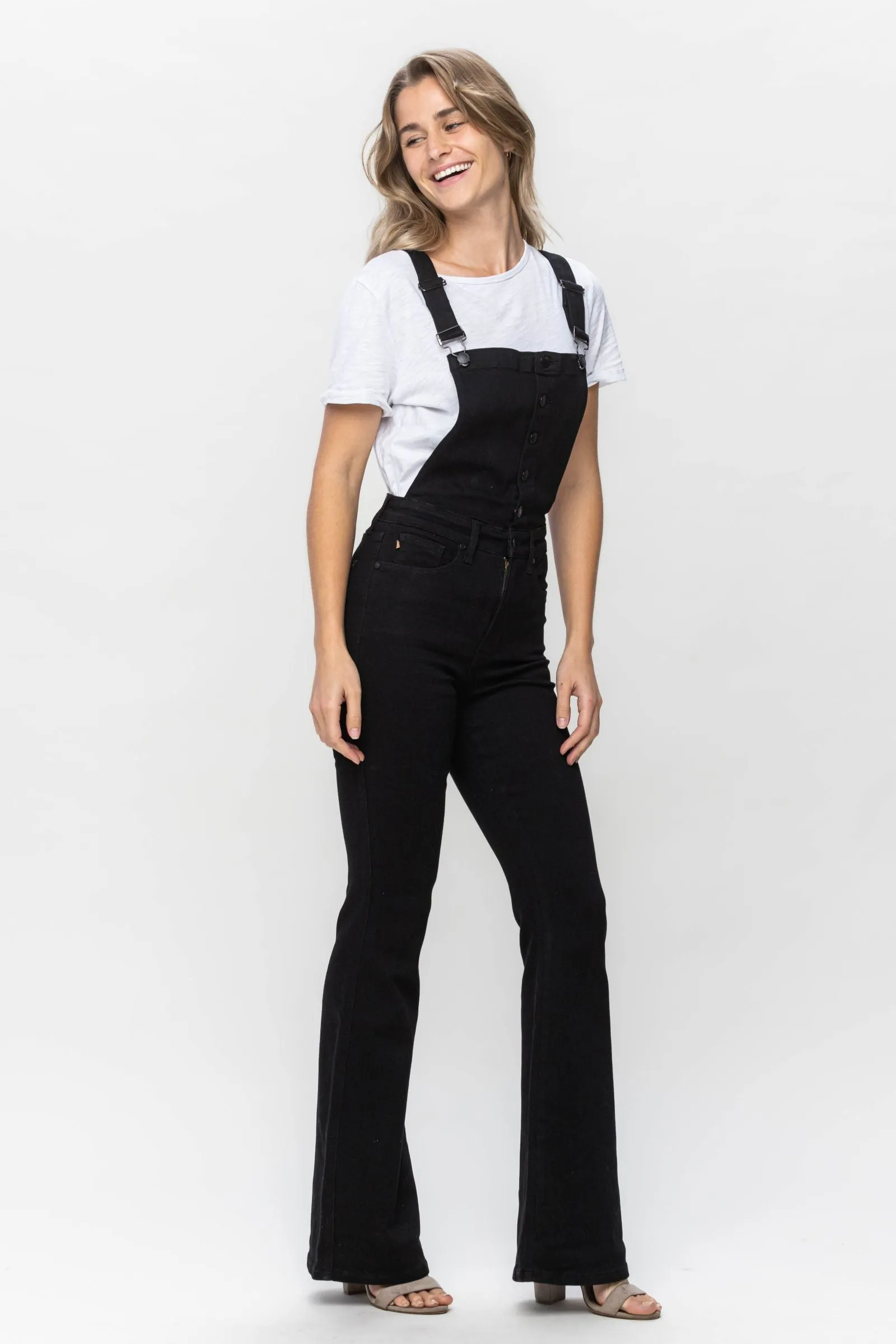 Judy Blue || Jolene Tummy Control Retro Flare Overalls in Black