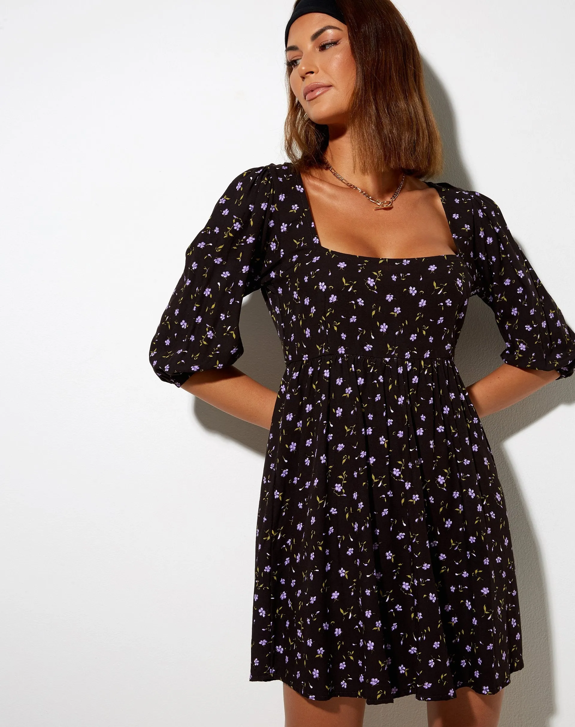 Kezie Skater Dress in Pretty Petal Coffee and Purple