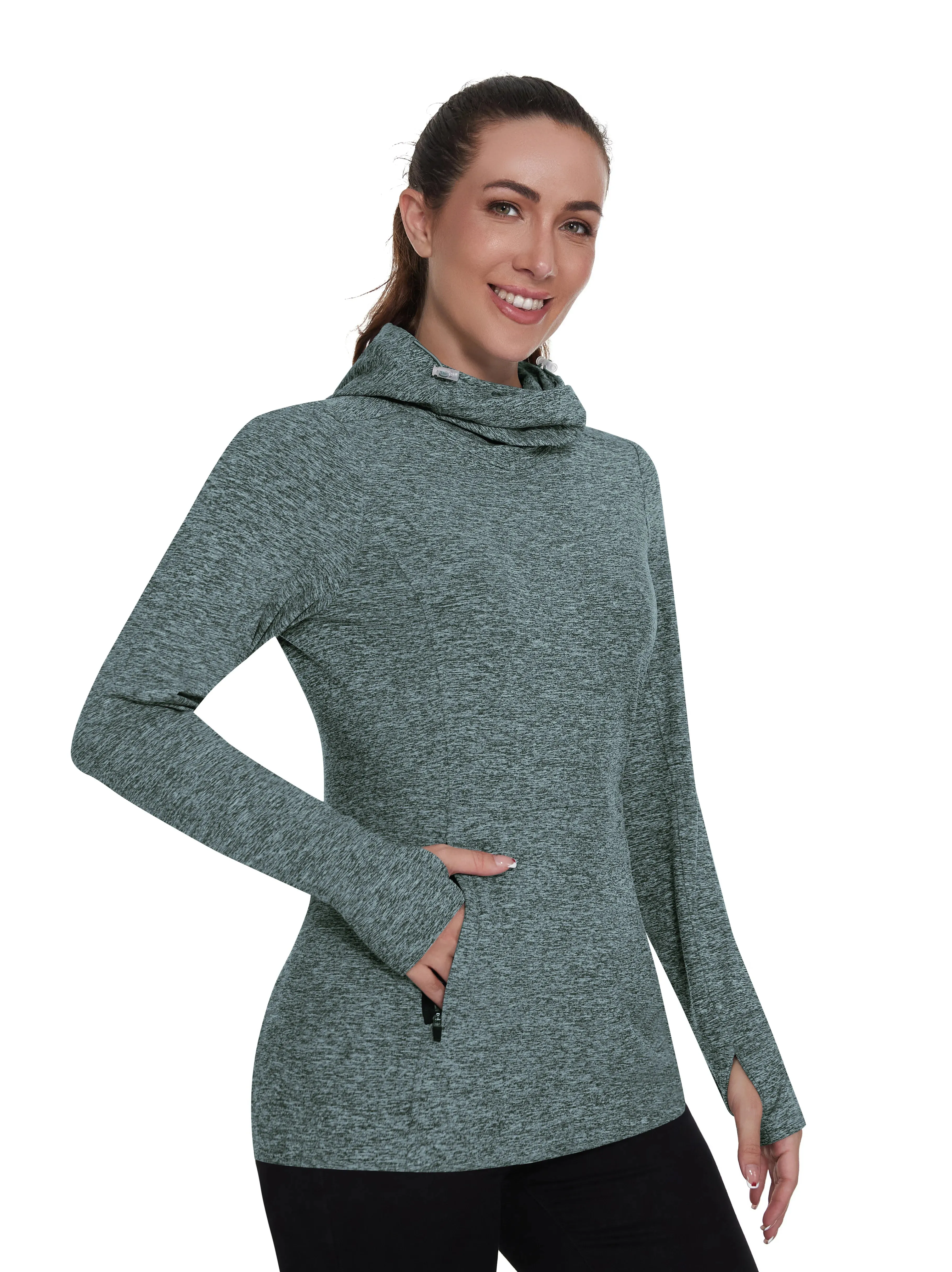 Ladies Pullover Long-sleeve Thermal Top With Thumb Holes