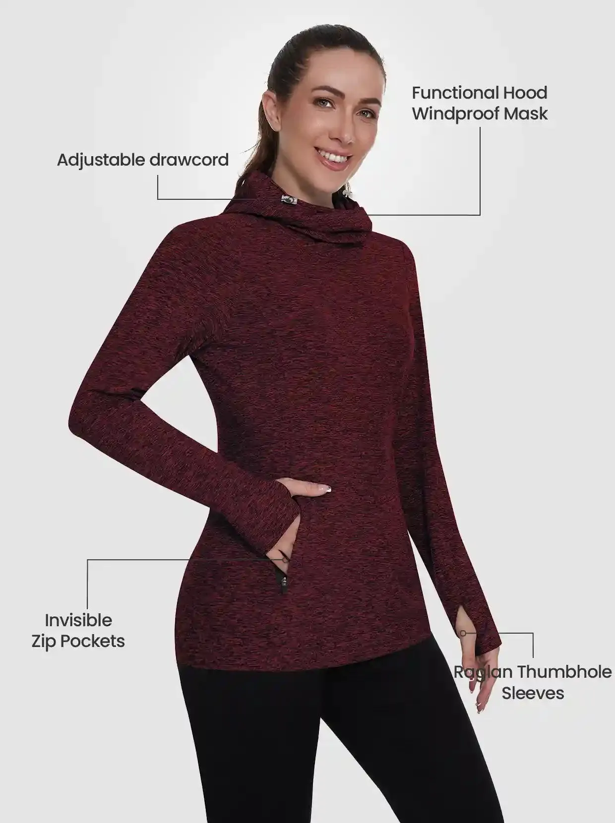 Ladies Pullover Long-sleeve Thermal Top With Thumb Holes