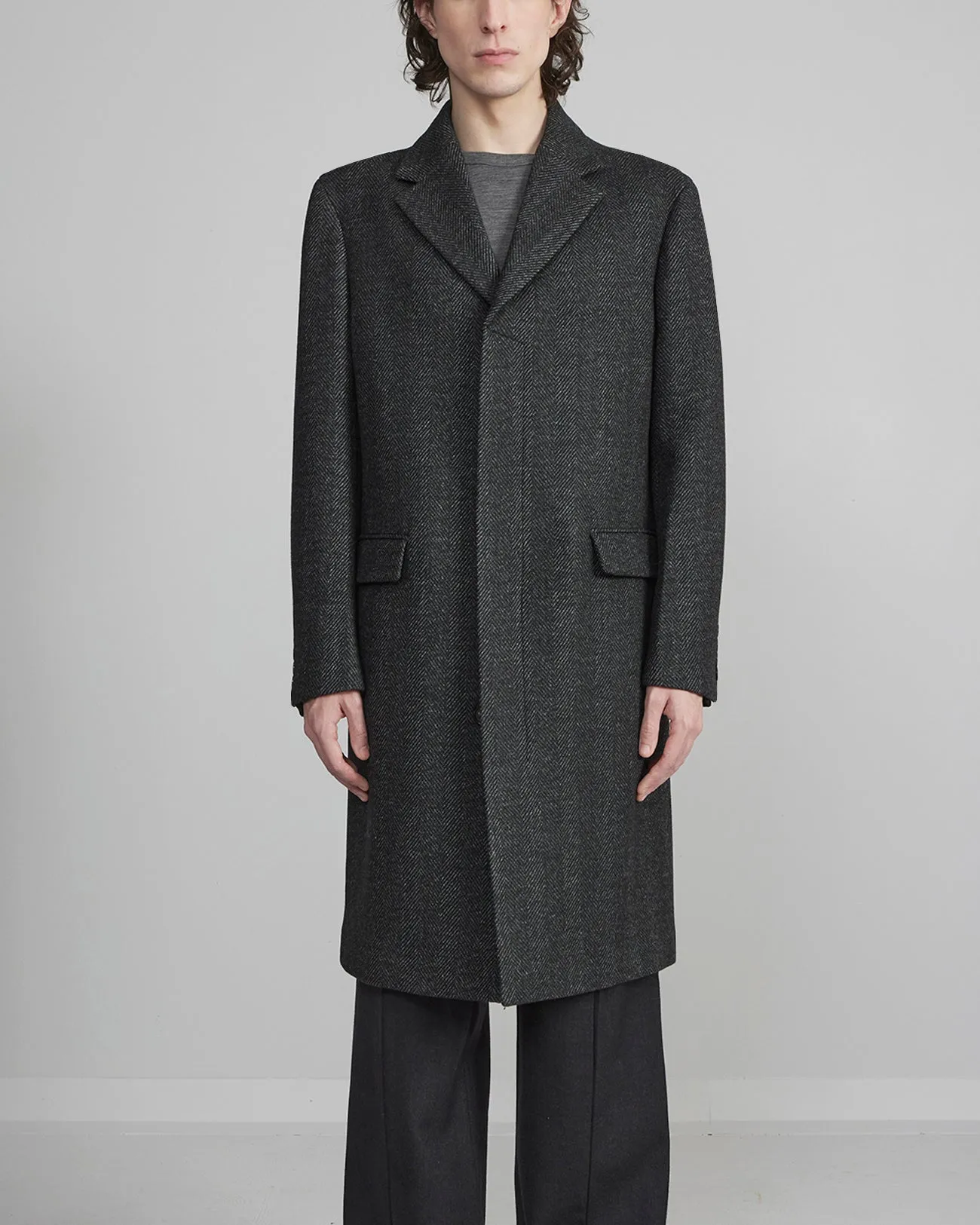 LIMITED EDITION: MERCER CHARCOAL HERRINGBONE WOOL TOPCOAT