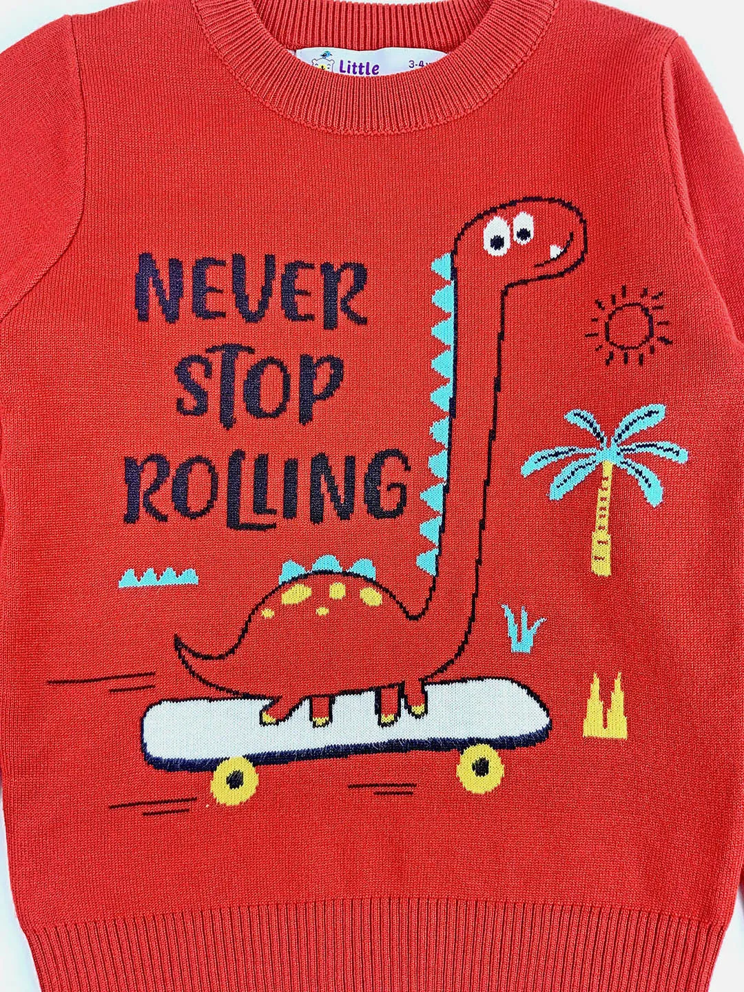 Little Surprise Box Red Rolling Dino cardigan Sweater for Kids