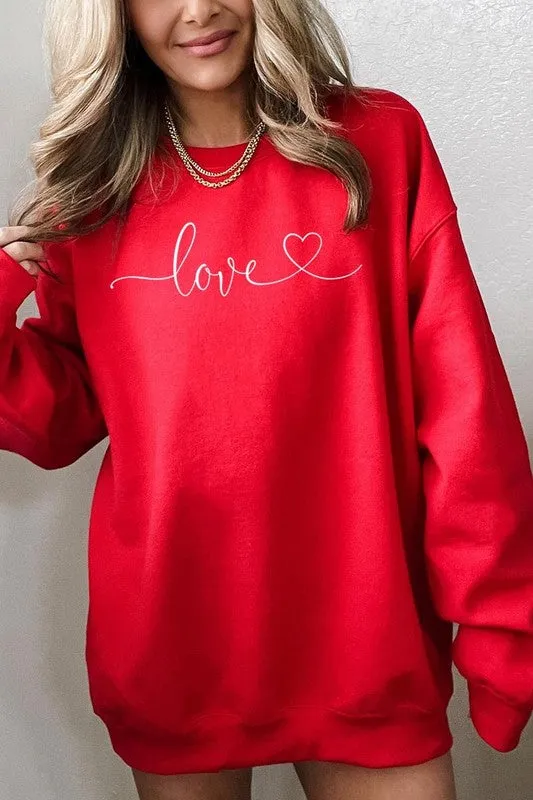 Love With Heart Graphic Fleece Sweatshirt