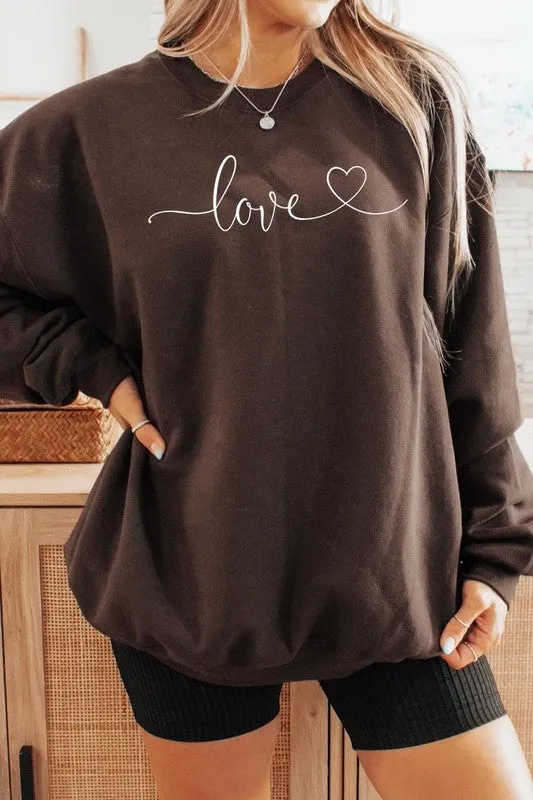 Love With Heart Graphic Fleece Sweatshirt