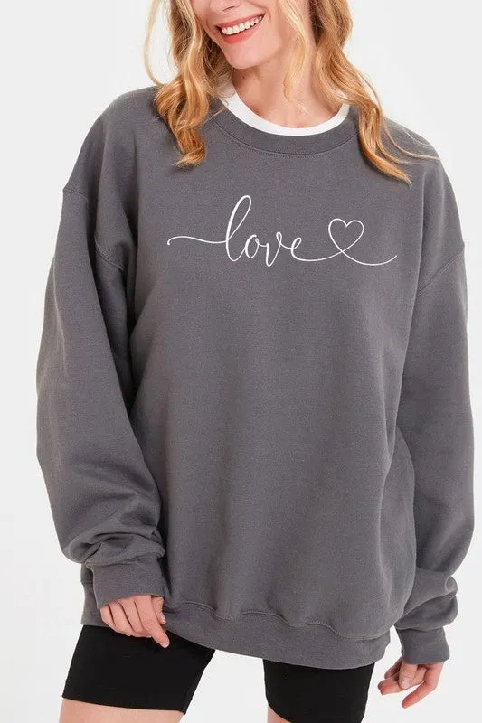 Love With Heart Graphic Fleece Sweatshirt