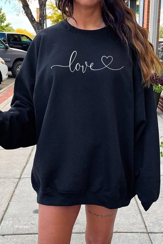 Love With Heart Graphic Fleece Sweatshirt