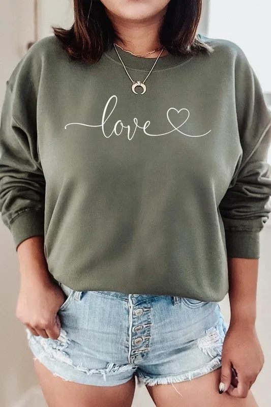 Love With Heart Graphic Fleece Sweatshirt