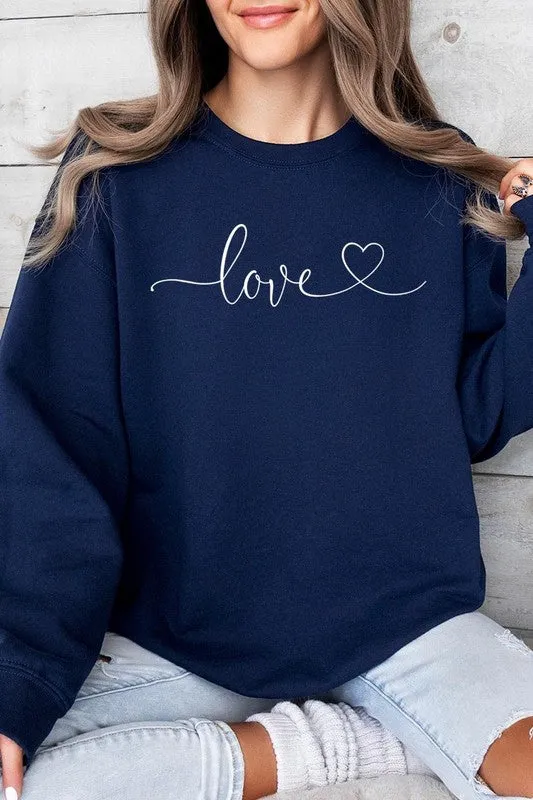 Love With Heart Graphic Fleece Sweatshirt