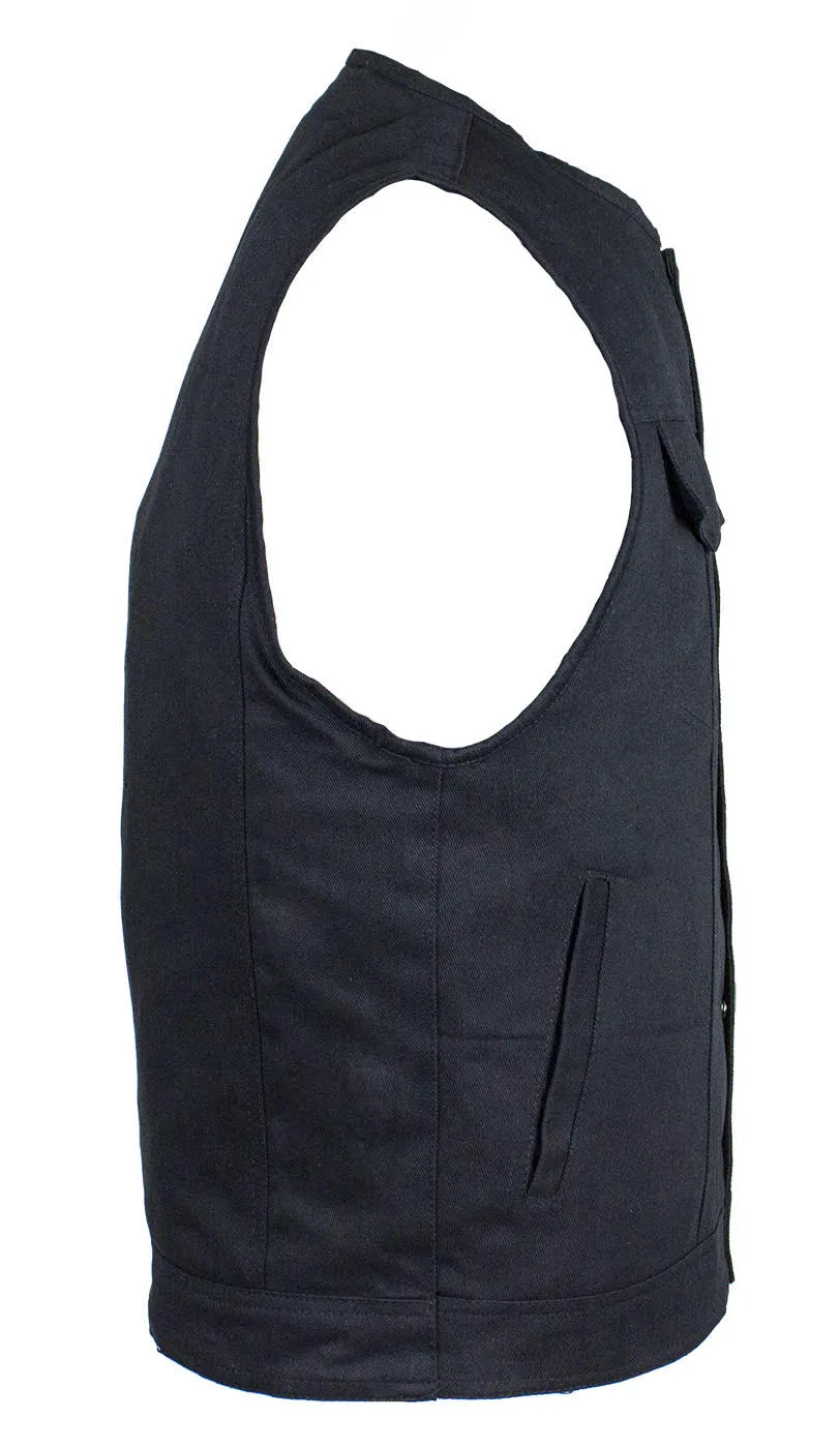 Men's Black Denim Gun Pocket Club Vest, Conceal Carry Gun Pockets