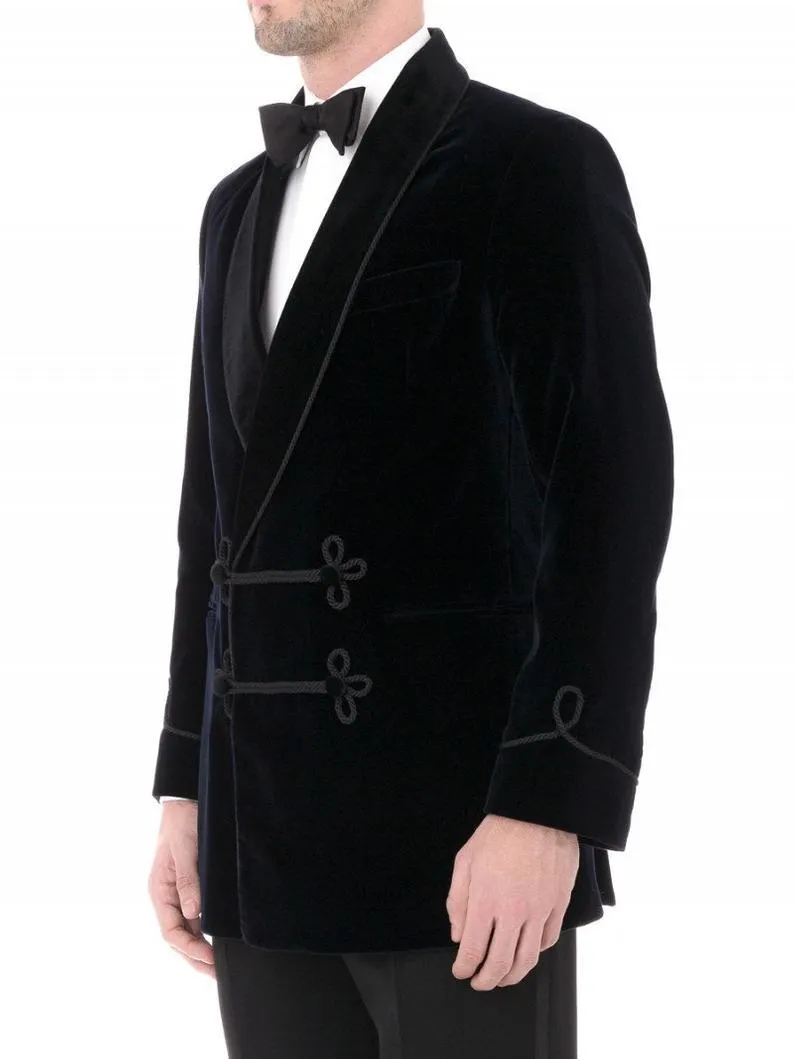 Men's Elegant Black Velvet Jacket Hosting Evening Party Wear Coats Blazers