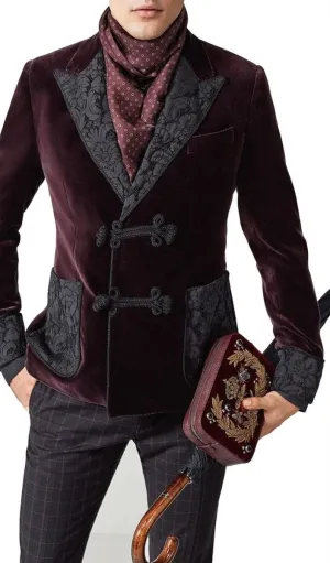 Mens Jacket Burgundy Velvet Elegant Hosting Evening Party Wear Coats Blazers